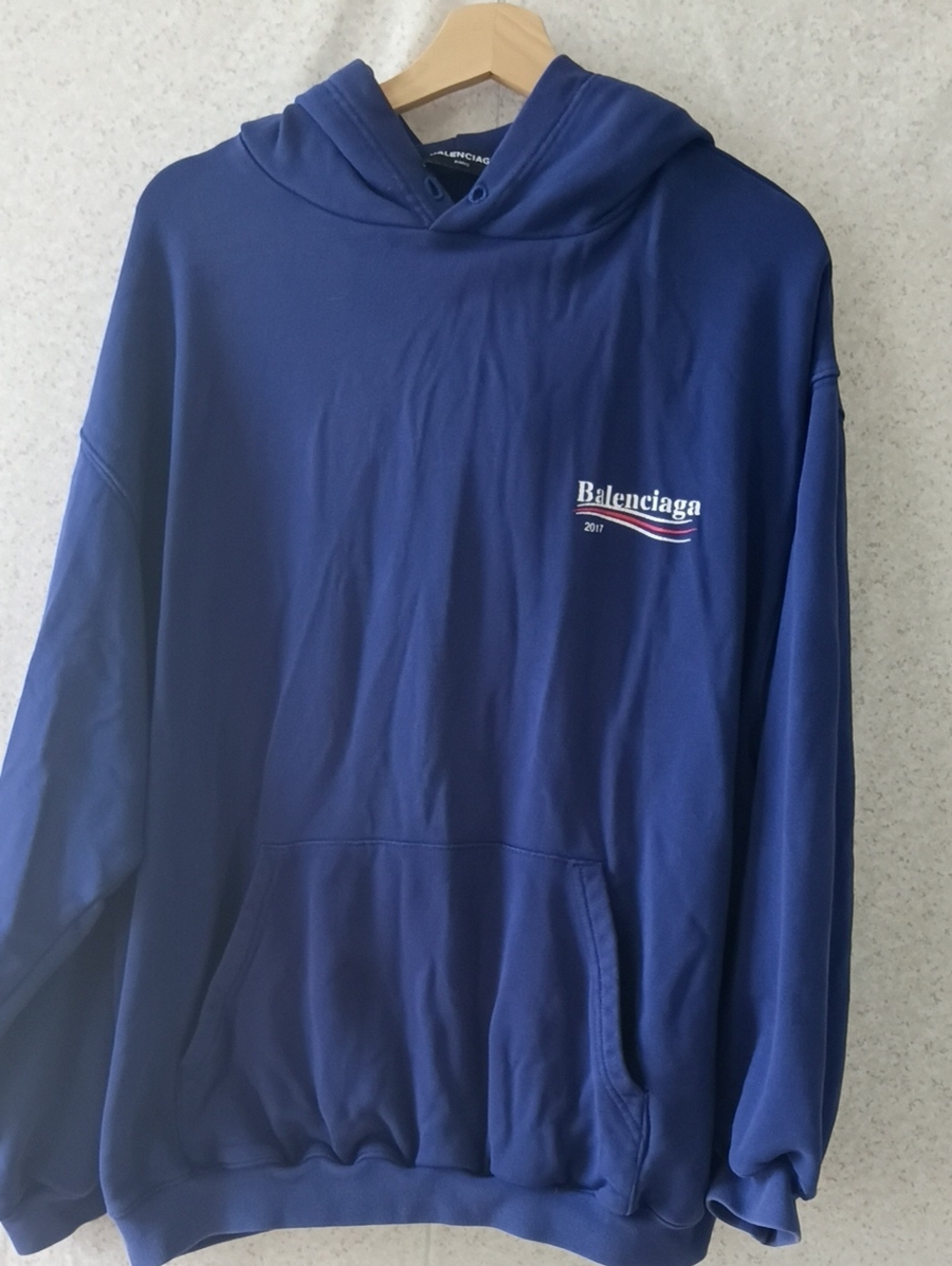 Balenciaga Men’s Navy Logo Pullover Hoodie